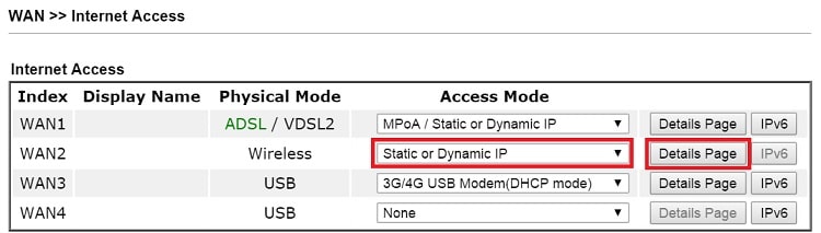 a screenshot of DrayOS Internet Access Setup